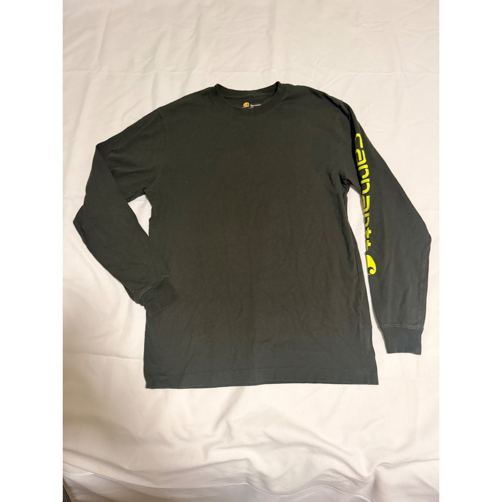 Carhartt Mens K231 Long Sleeve Logo Graphic T-Shirt Grey Neon Yellow Small